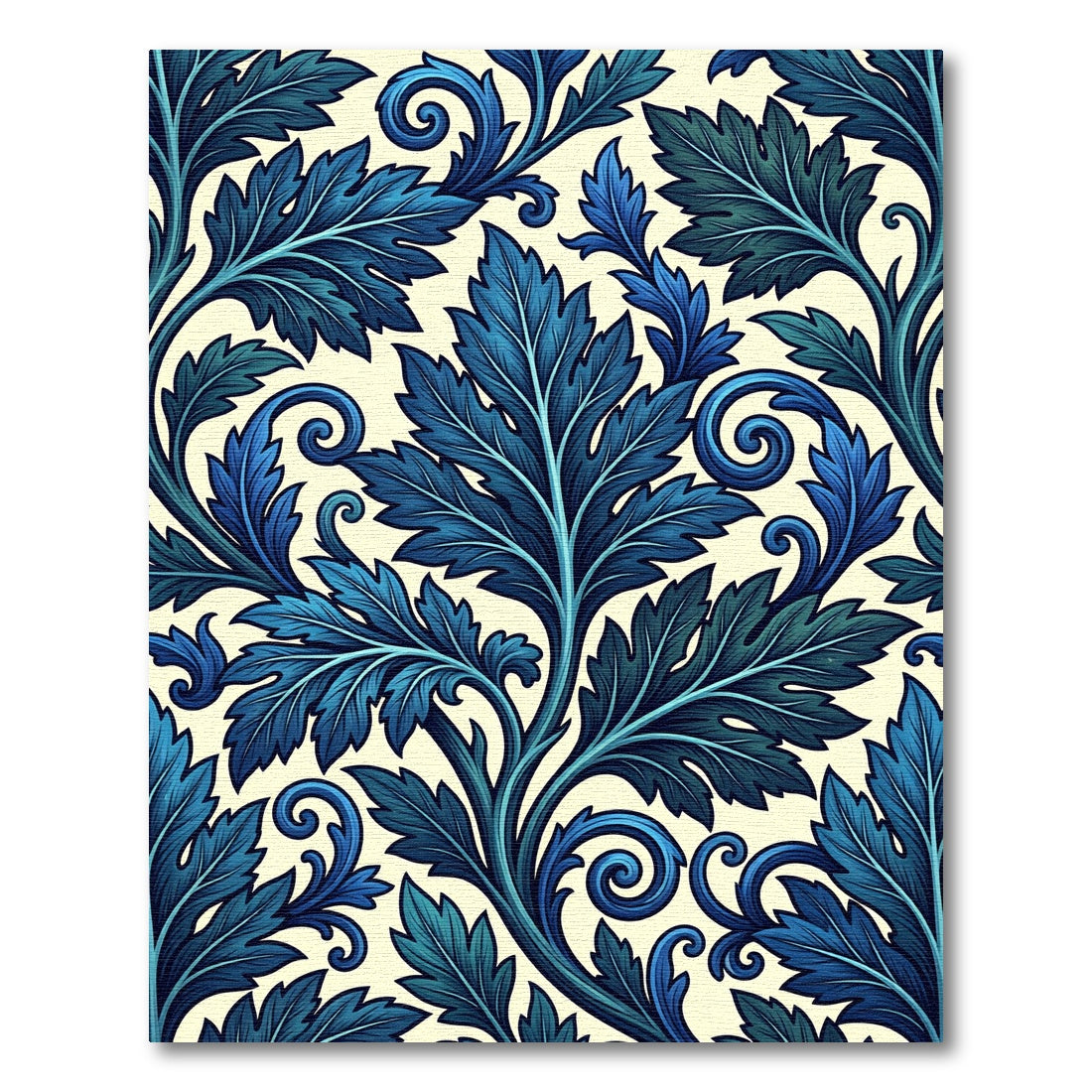 Deep Blue Leaf Scroll Accent Rug