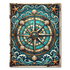 Nautical Compass Seashell Wave Art Rug