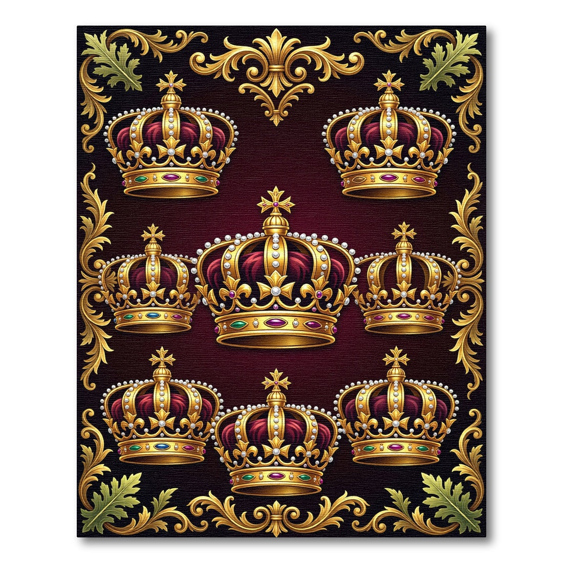 Regal Gold Jeweled Crown Motif Rug