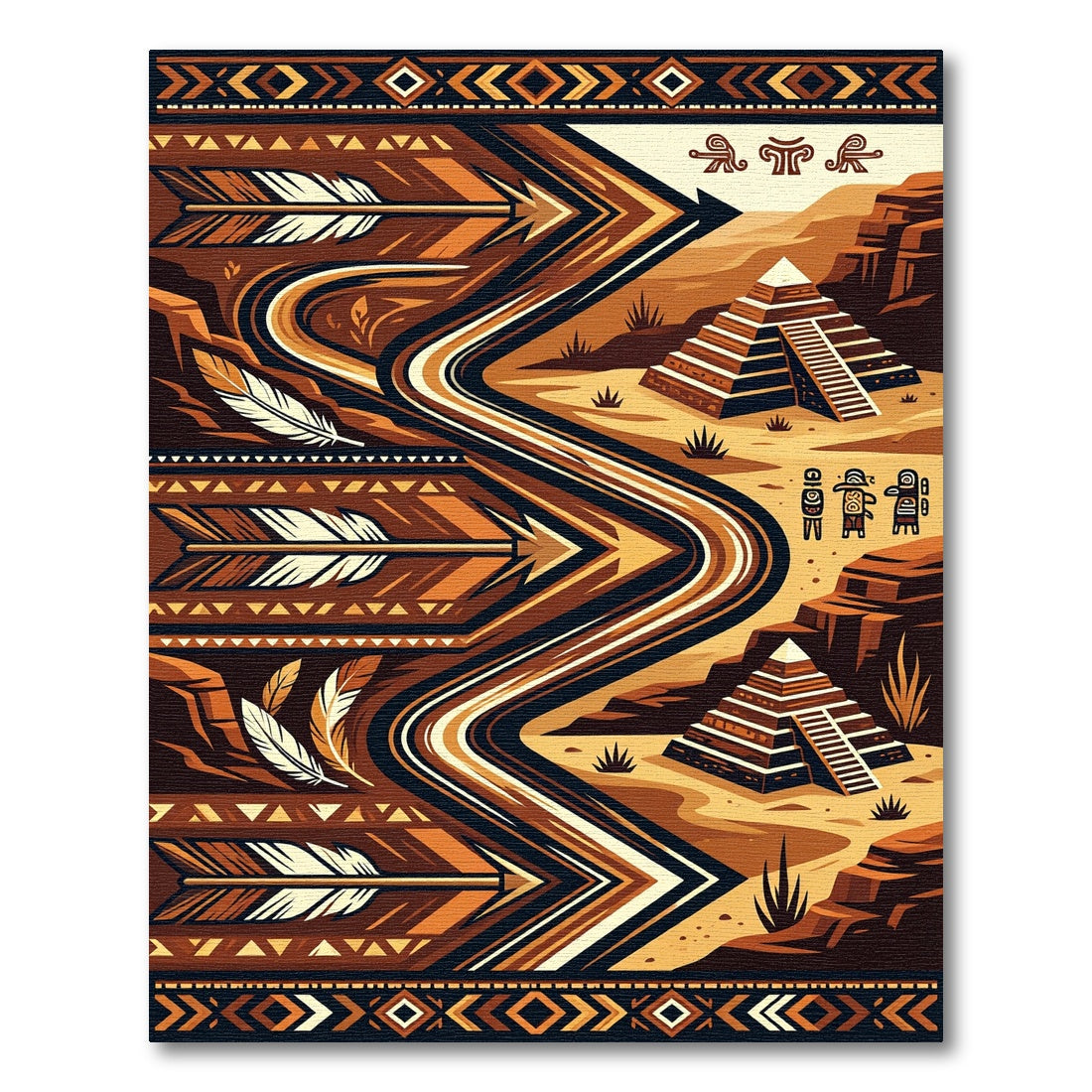 Earthy Aztec Sunset Pyramid Horizon Rug