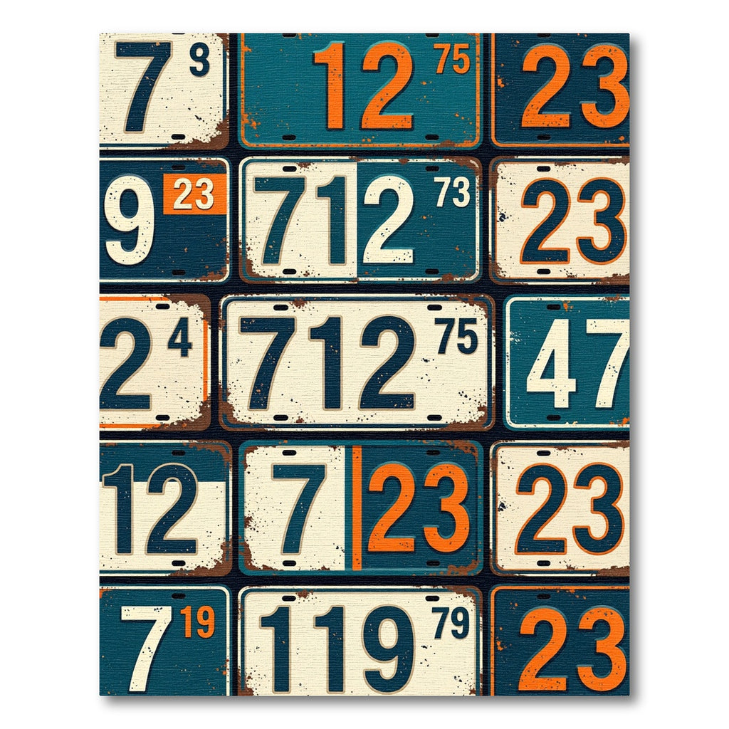 Vintage Retro License Plate Grid Art Rug