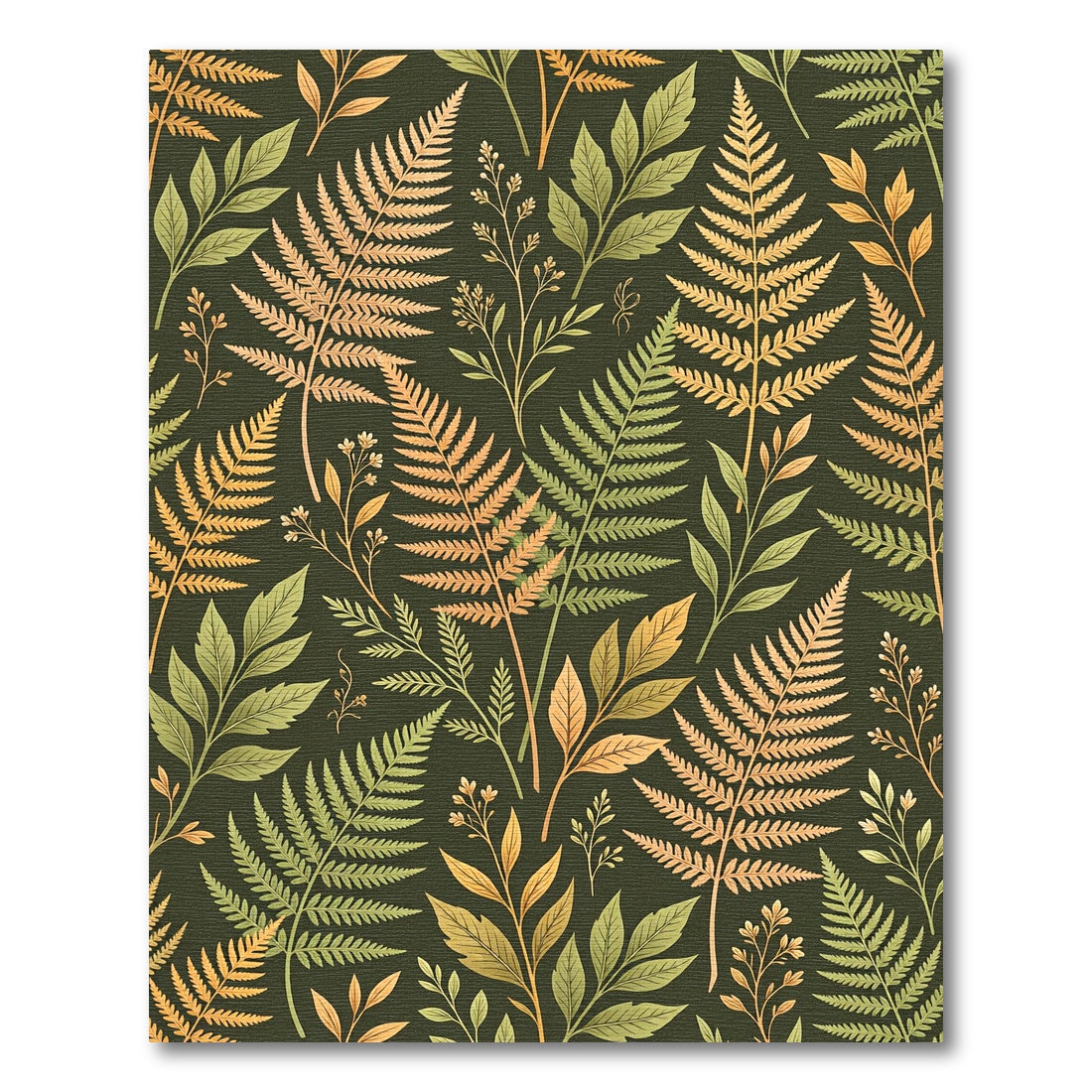 Lush Green and Gold Fern Forest Rug
