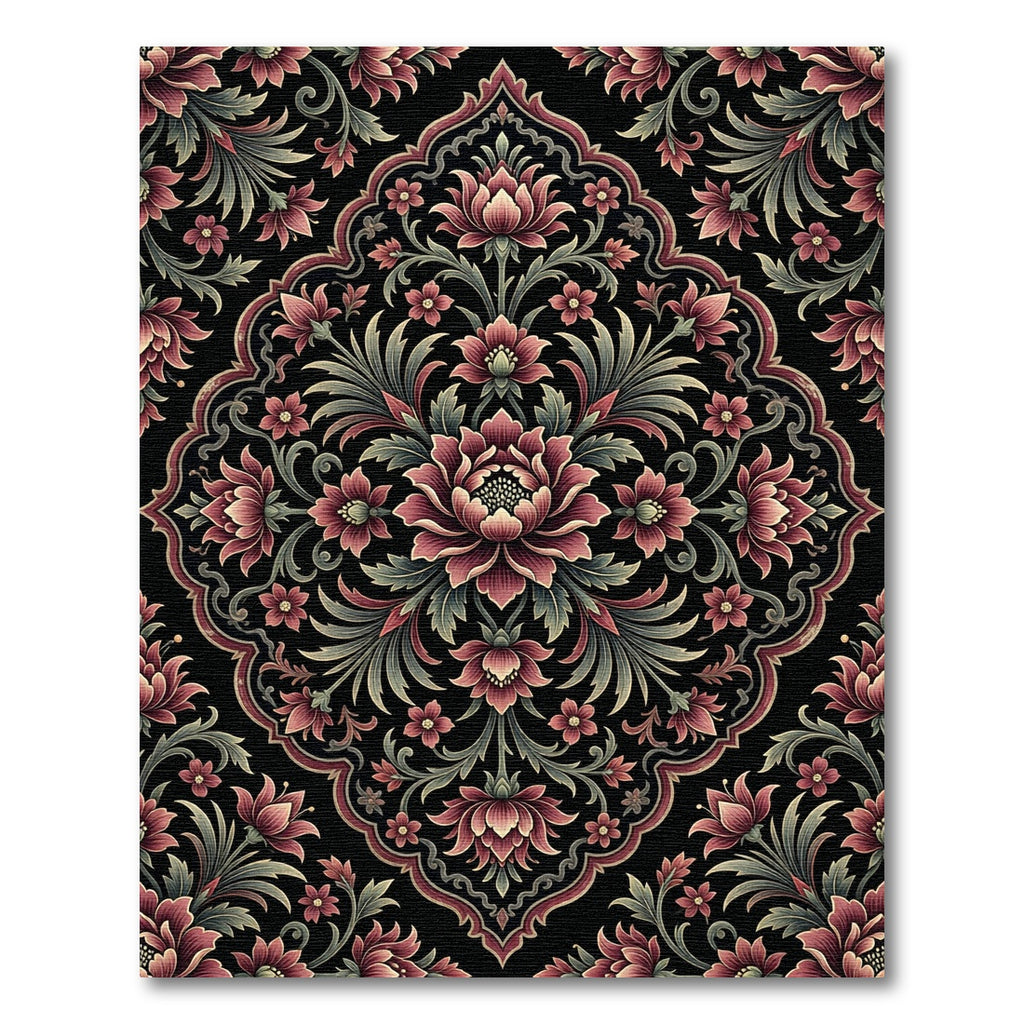 Ornate Dark Crimson Floral Medallion Rug