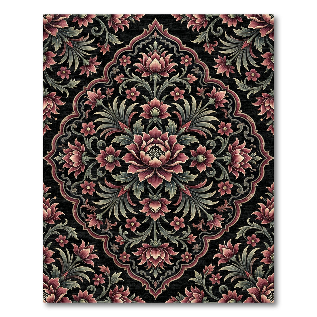 Ornate Dark Crimson Floral Medallion Rug