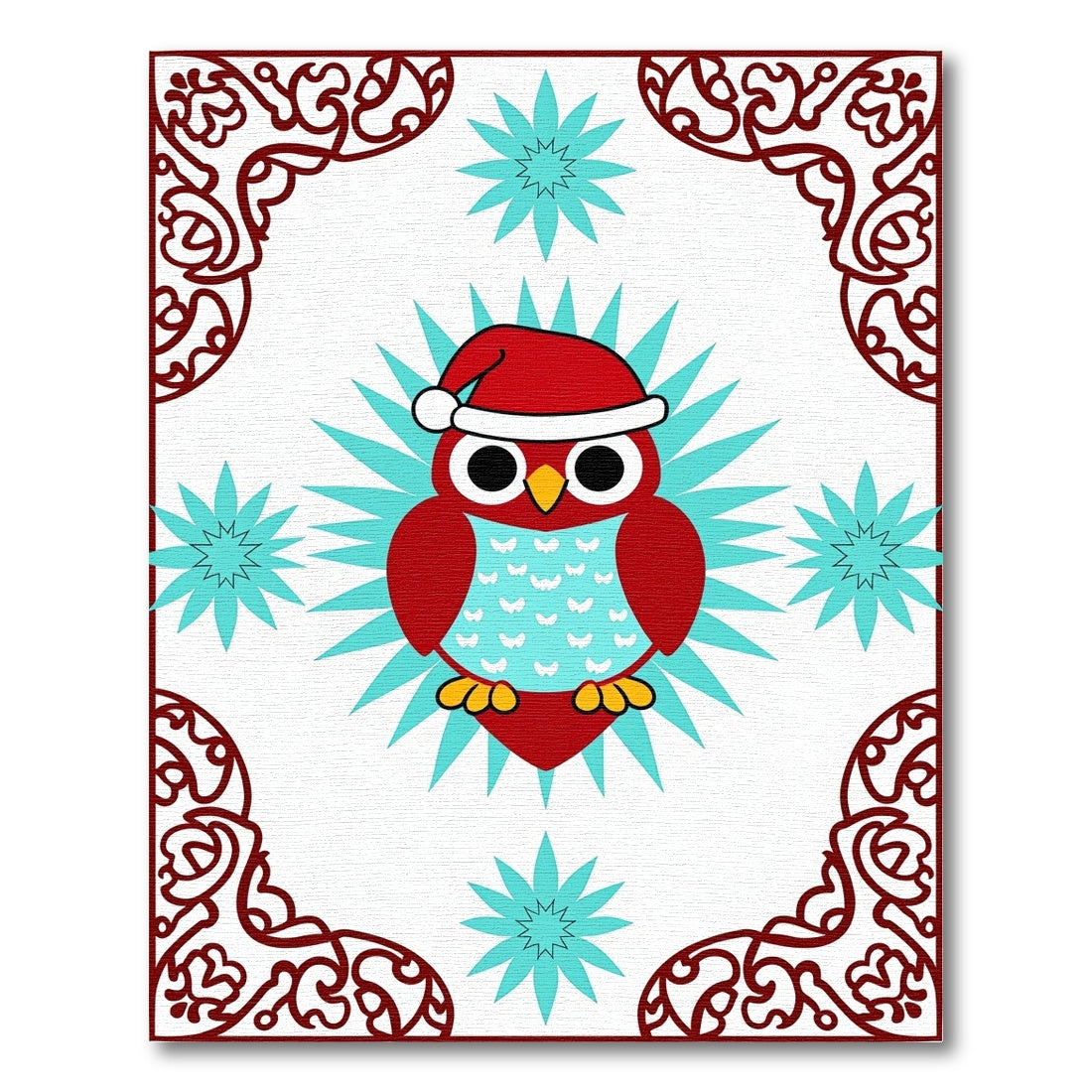 Festive Red Owl Starburst Whimsical Rug