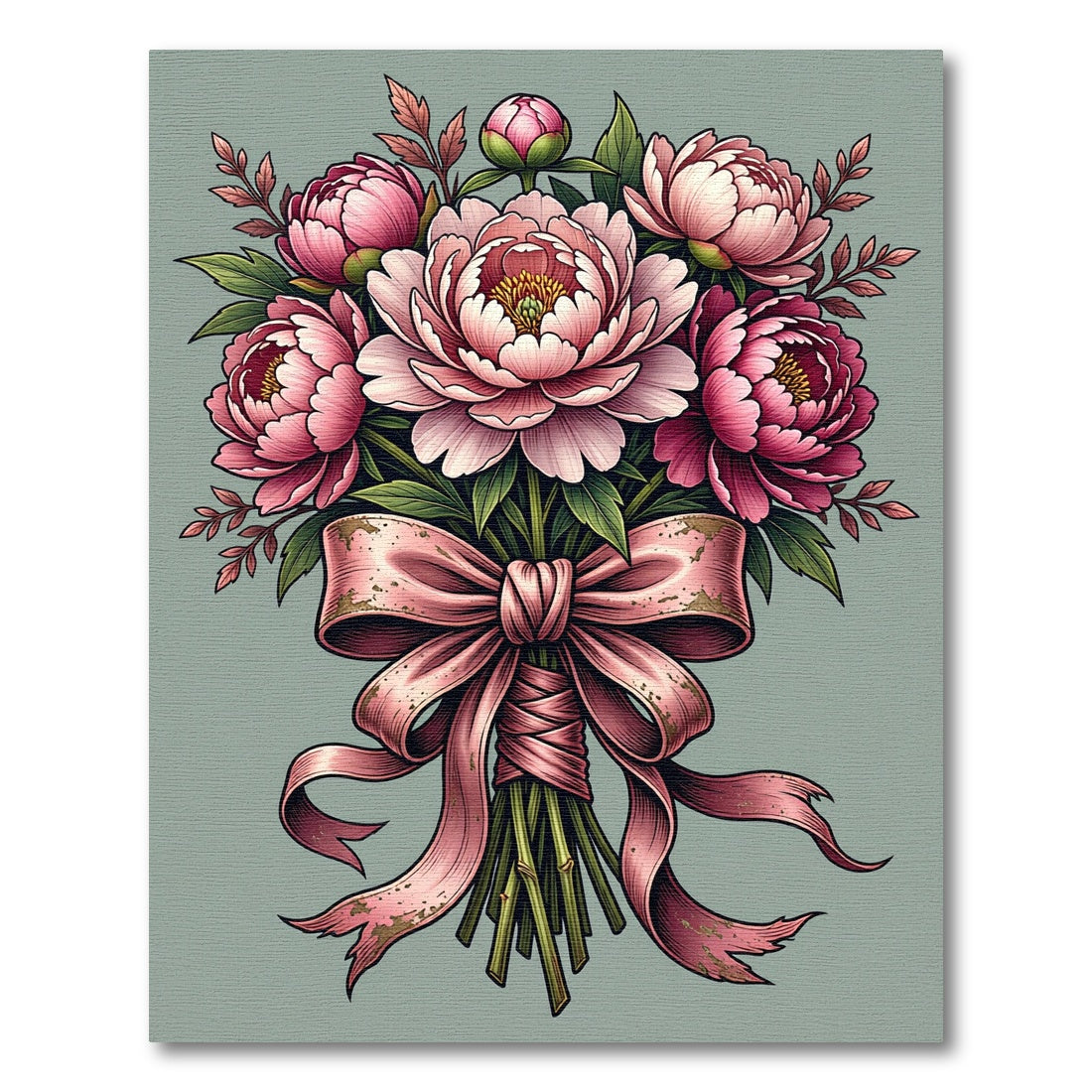 Elegant Pink Peony Bouquet Illustration Rug