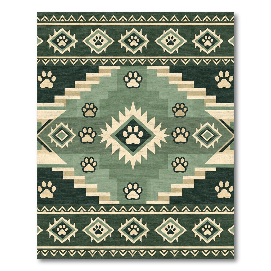Sage Green Geometric Paw Boho Rug