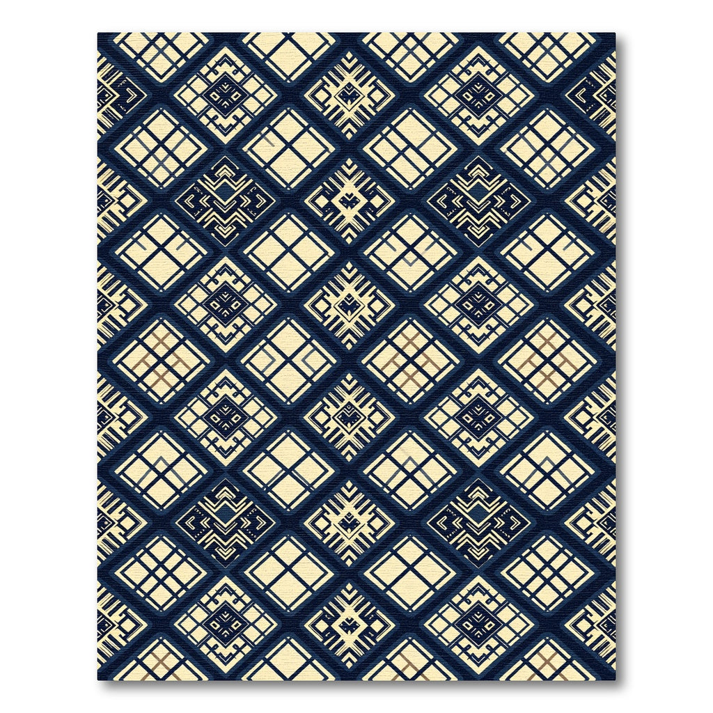 Midnight Navy Cream Geometric Grid Rug