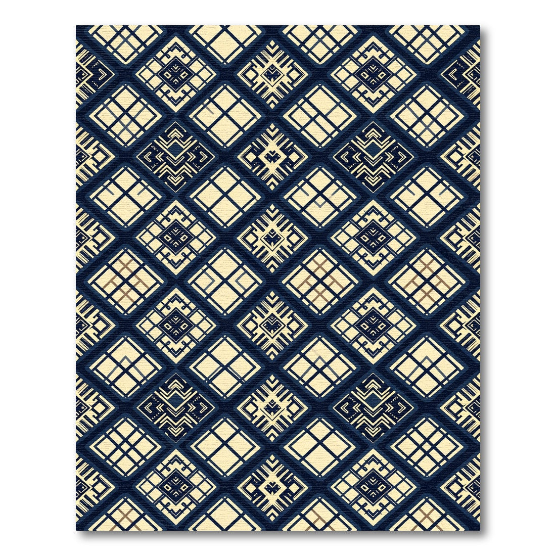 Midnight Navy Cream Geometric Grid Rug