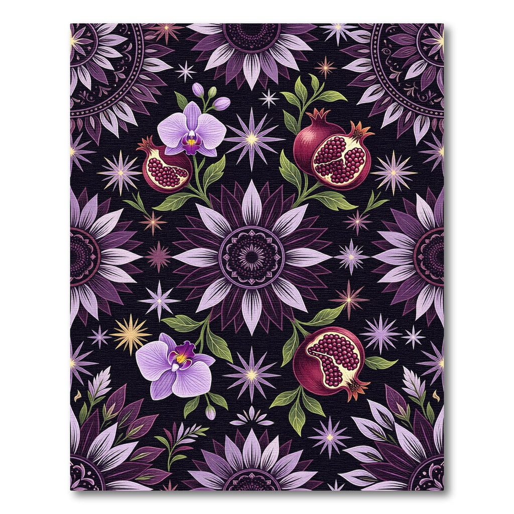 Celestial Orchid Pomegranate Purple Floral Medallion Rug