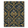 Elegant Gold Damask Navy Scroll Rug