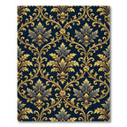 Elegant Gold Damask Navy Scroll Rug