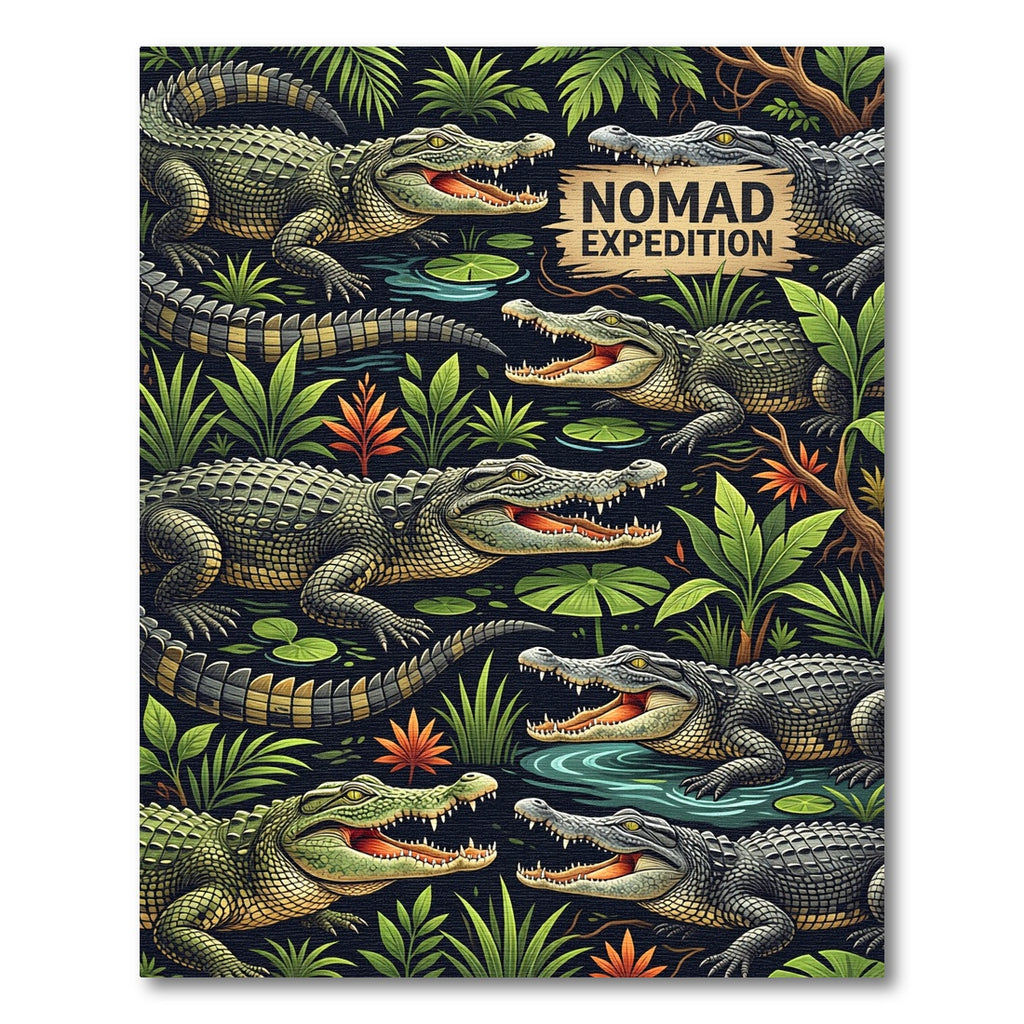 Vibrant Jungle Crocodile Reptile Scene Rug