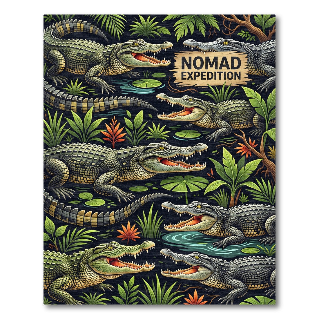 Vibrant Jungle Crocodile Reptile Scene Rug