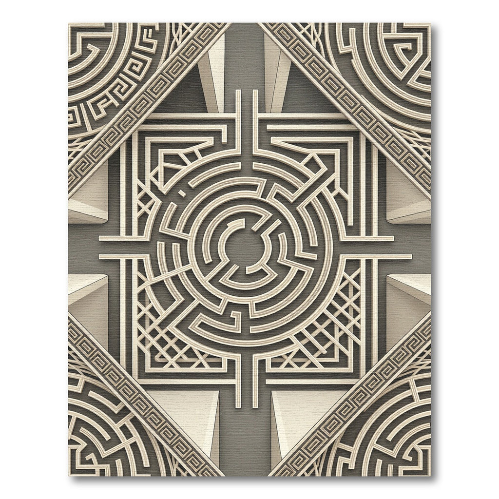 Geometric Beige Labyrinth Maze Rug