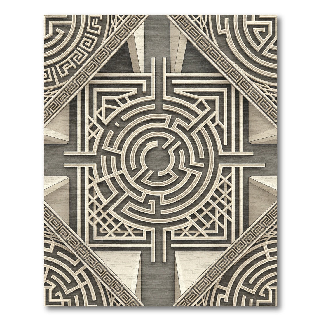 Geometric Beige Labyrinth Maze Rug