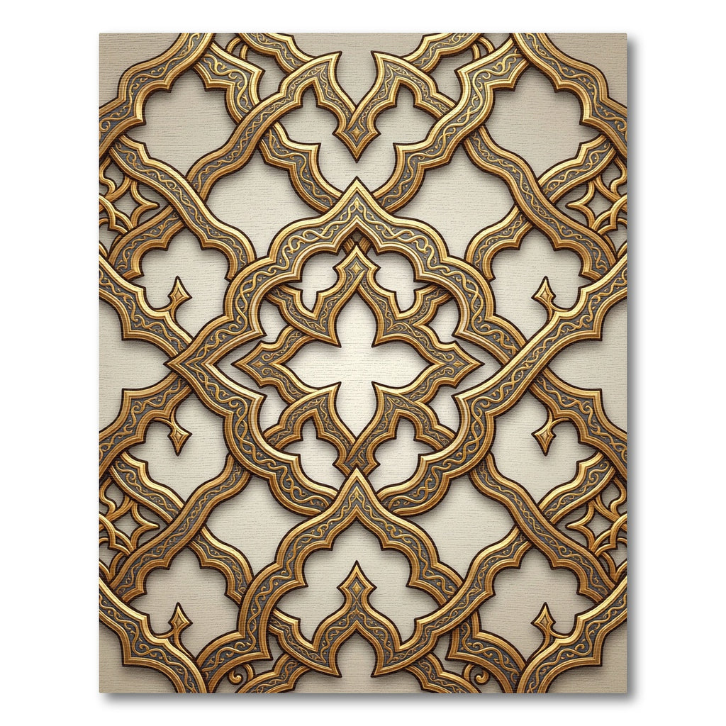 Intricate Gold Arabesque Lattice Rug