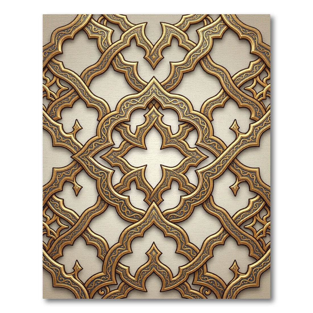 Intricate Gold Arabesque Lattice Rug