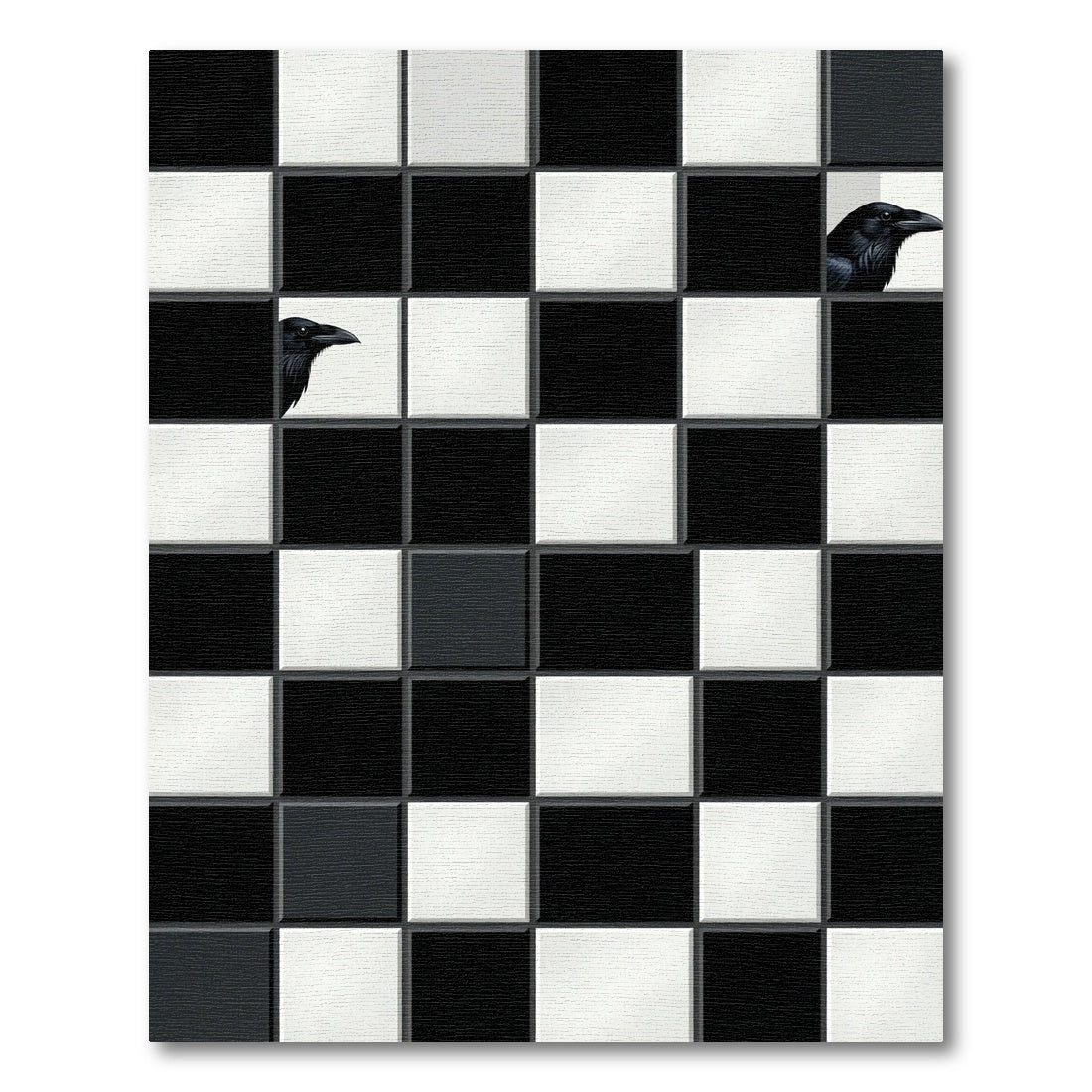 Black White Raven Chessboard Rug