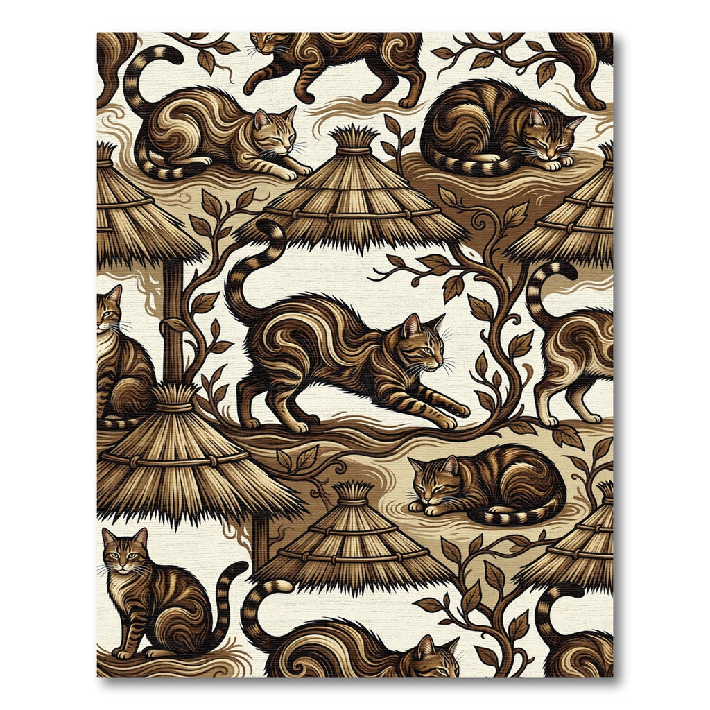 Brown Tabby Cats Thatch Roof Jungle Climbers Rug