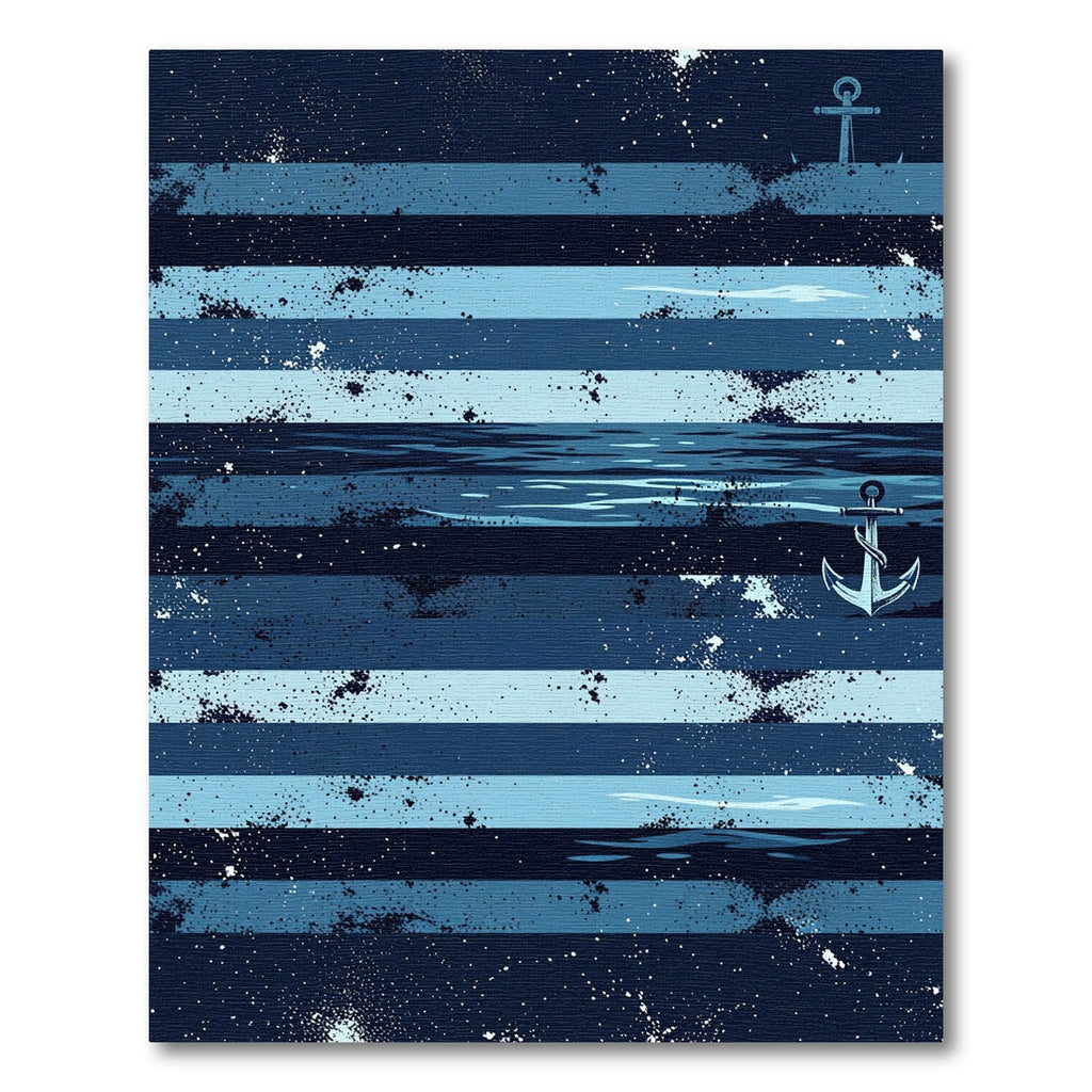 Nautical Navy Anchor Striped Sea Rug