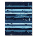 Nautical Navy Anchor Striped Sea Rug
