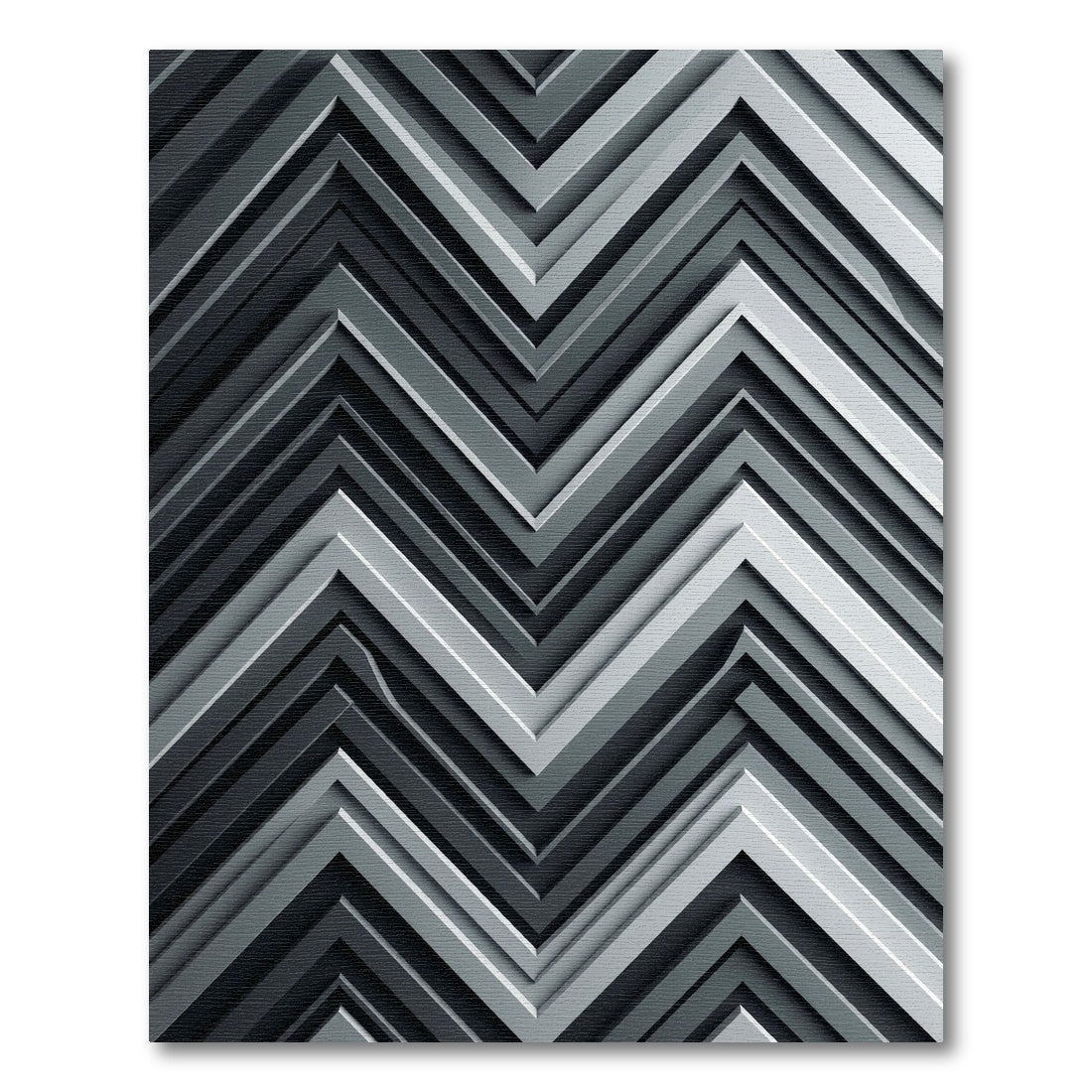 Monochromatic Silver Geometric Chevron Layered Rug