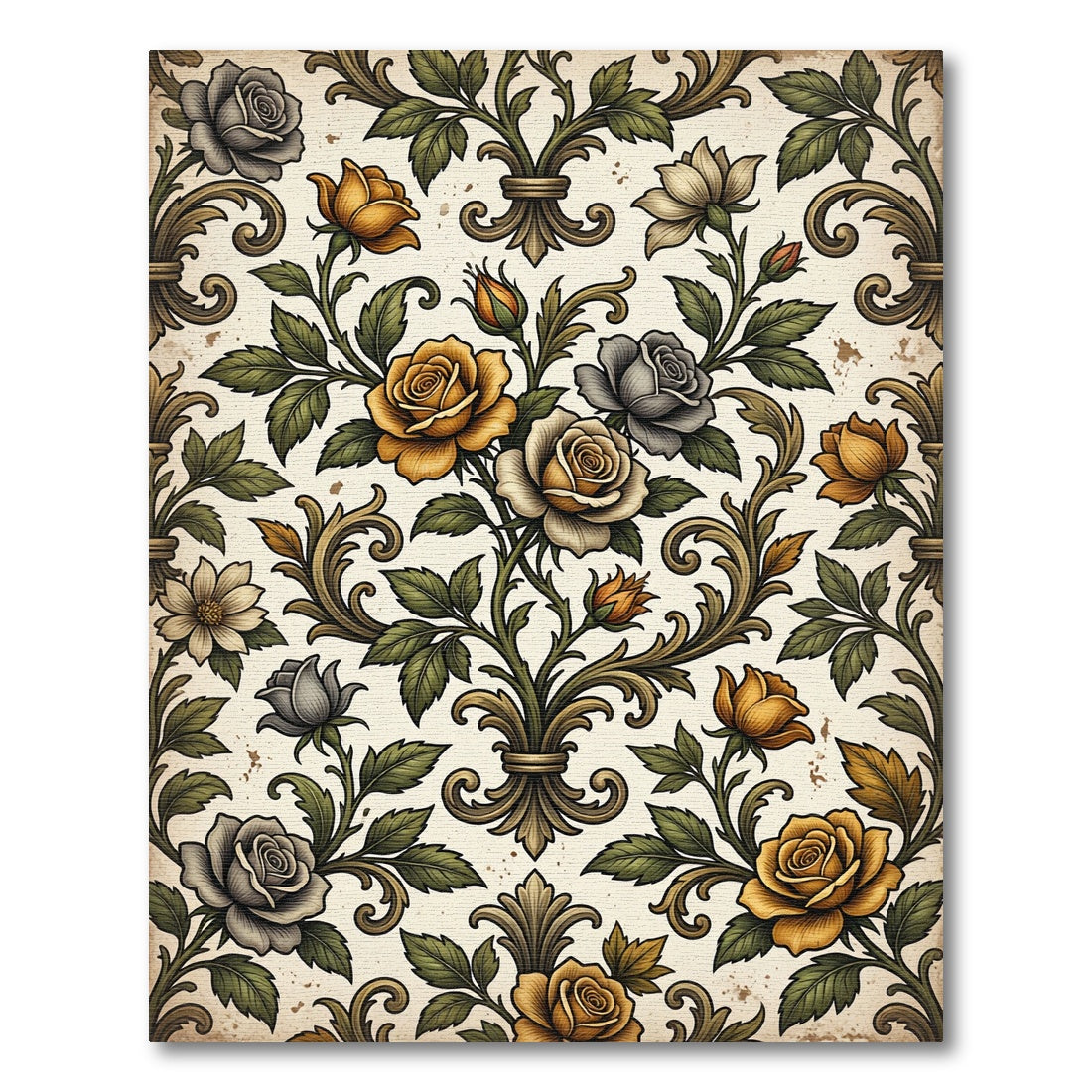 Vintage Golden Rose Baroque Scroll Rug