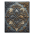 Ornate Metallic Gold and Silver Scrollwork Rug