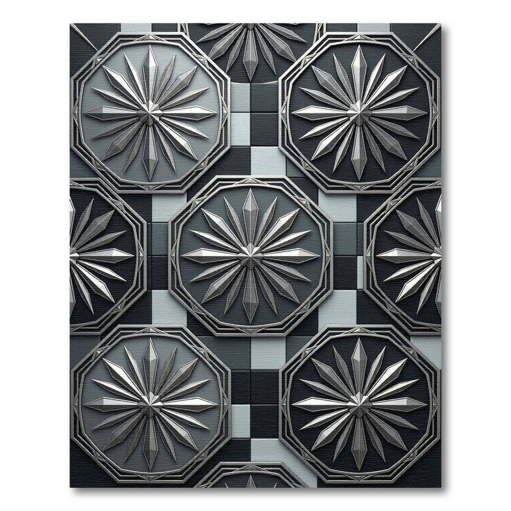 Monochromatic Geometric Medallion Tile Rug