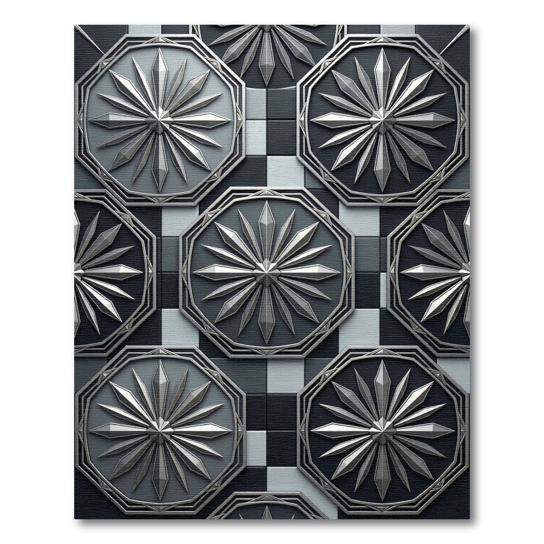 Monochromatic Geometric Medallion Tile Rug