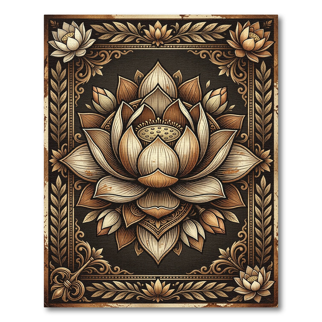 Elegant Golden Lotus Floral Medallion Rug