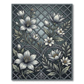 Gray Botanical Floral Lattice Rug