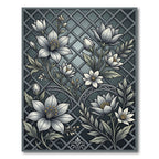 Gray Botanical Floral Lattice Rug