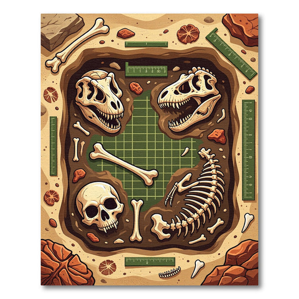 Paleontology Excavation Dinosaur Fossil Grid Earthy Rug