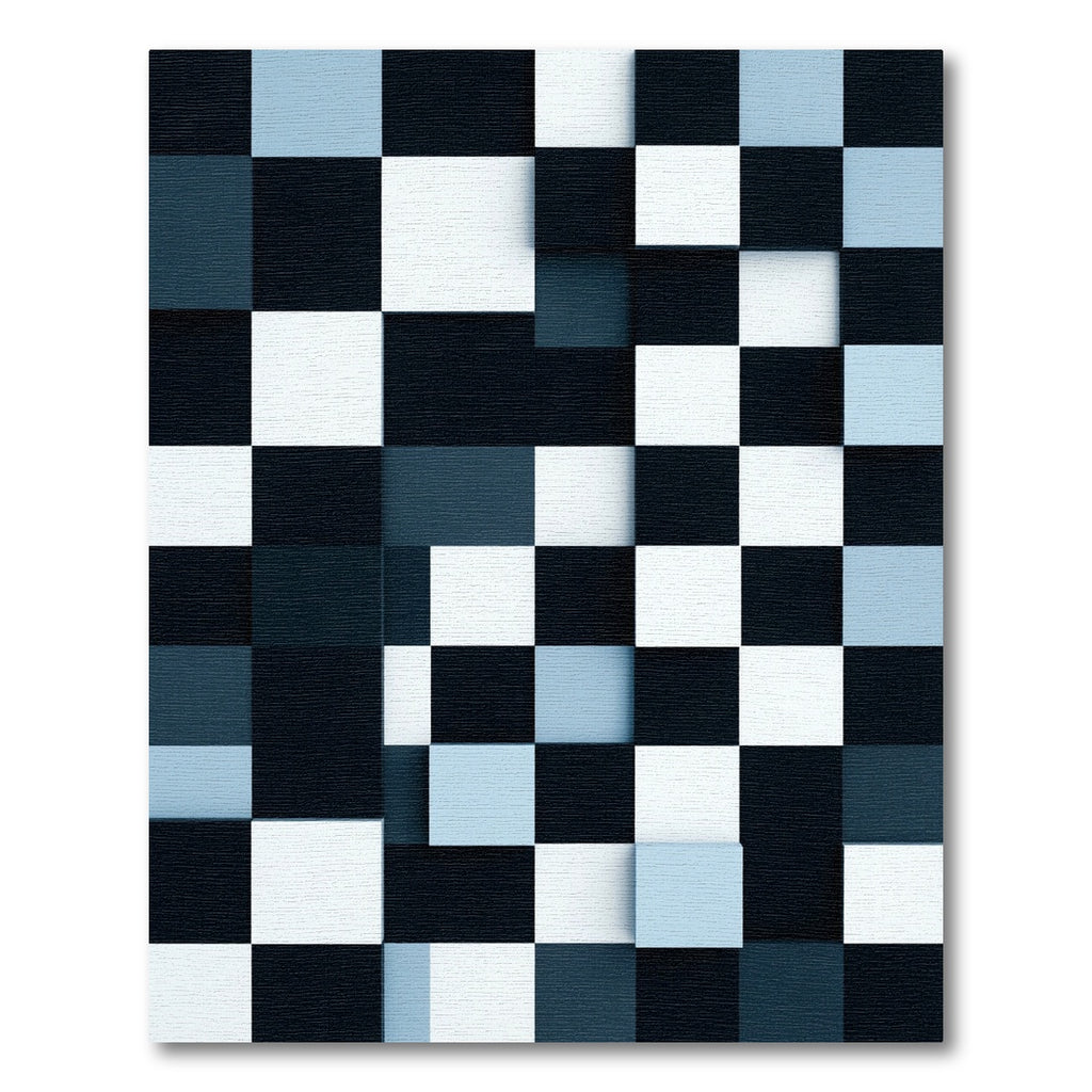 Modern Blue and White Geometric Squares Rug