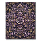 Floral Purple Rose Ornate Gold Mandala Rug