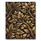 Gilded Foliage Branches on Black Background Rug