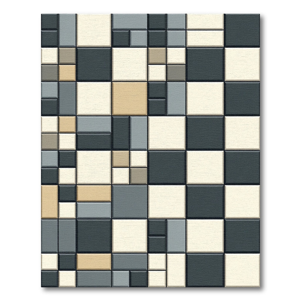 Modern Gray Beige Geometric Grid Rug