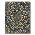 Ornate Golden Damask Charcoal Scroll Rug