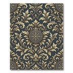Ornate Golden Damask Charcoal Scroll Rug