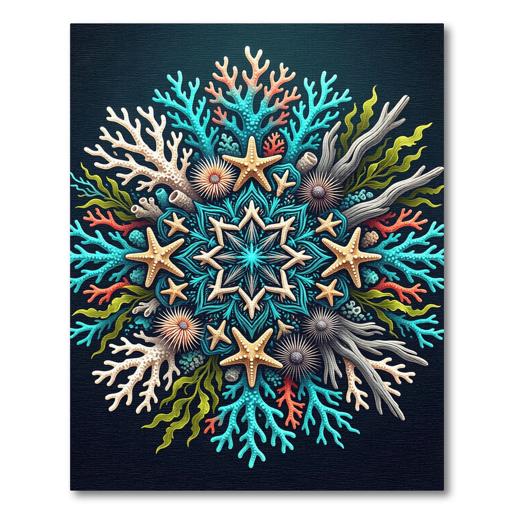 Vibrant Coastal Coral Starfish Mandala Rug