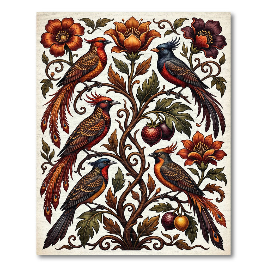 Elegant Tropical Avian and Floral Tapestry Rug