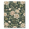 Vintage Cream Rose Floral Dark Green Rug