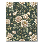 Vintage Cream Rose Floral Dark Green Rug