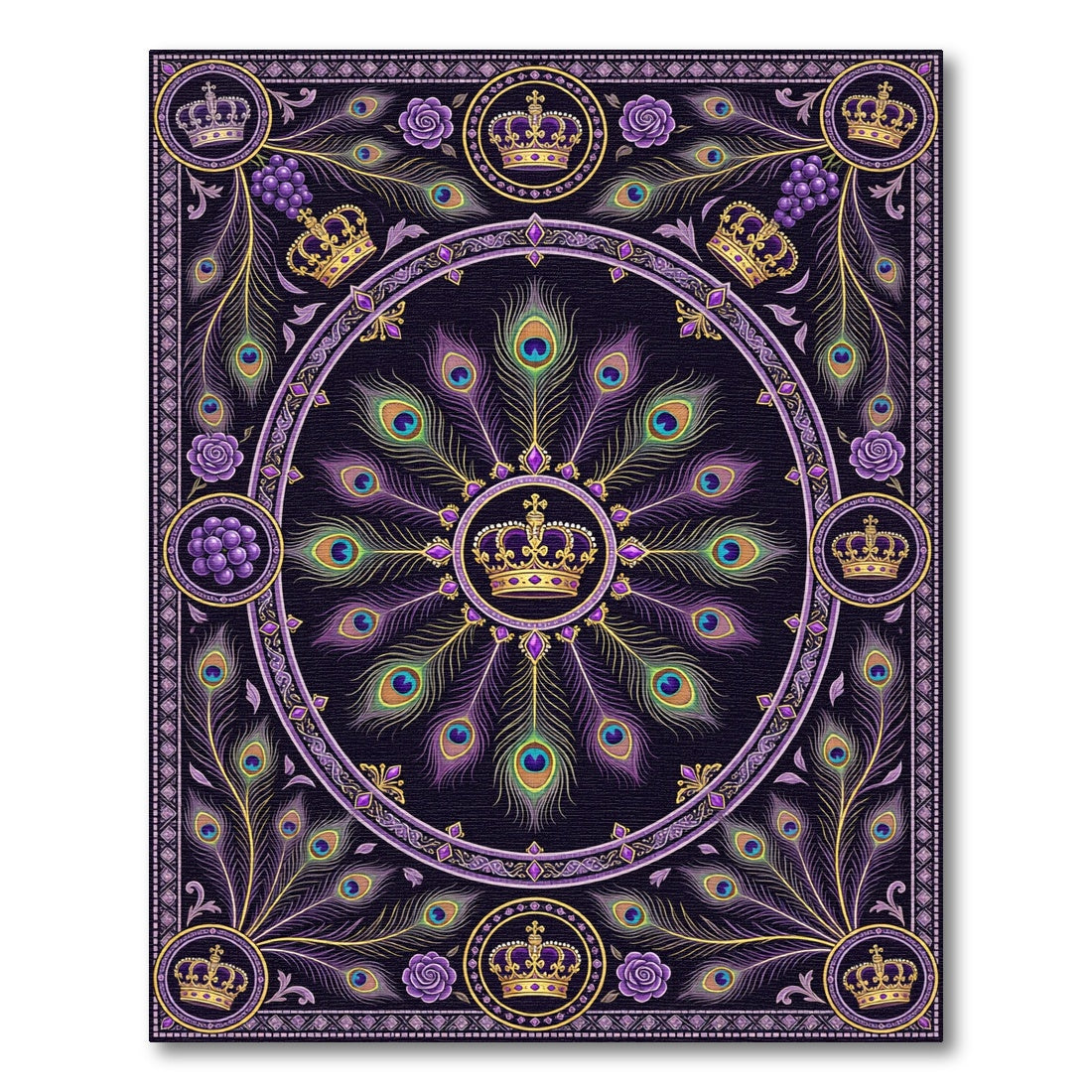 Majestic Purple Peacock Crown Radiance Rug