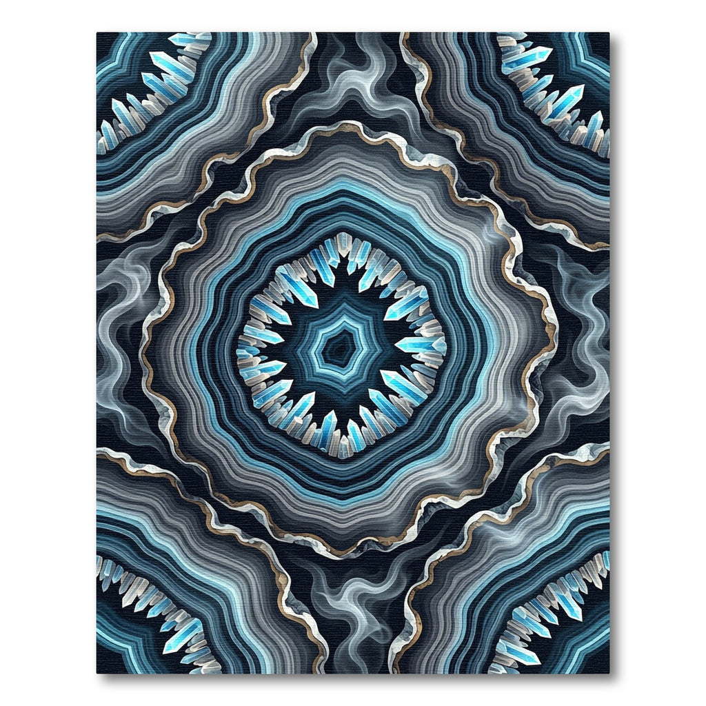 Blue Crystal Geode Radiating Waves Rug