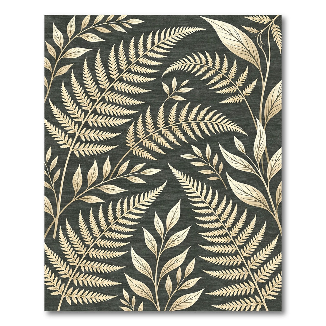 Golden Fern Botanical Foliage Art Rug