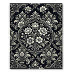 Elegant Black Floral Scrollwork Accents Rug
