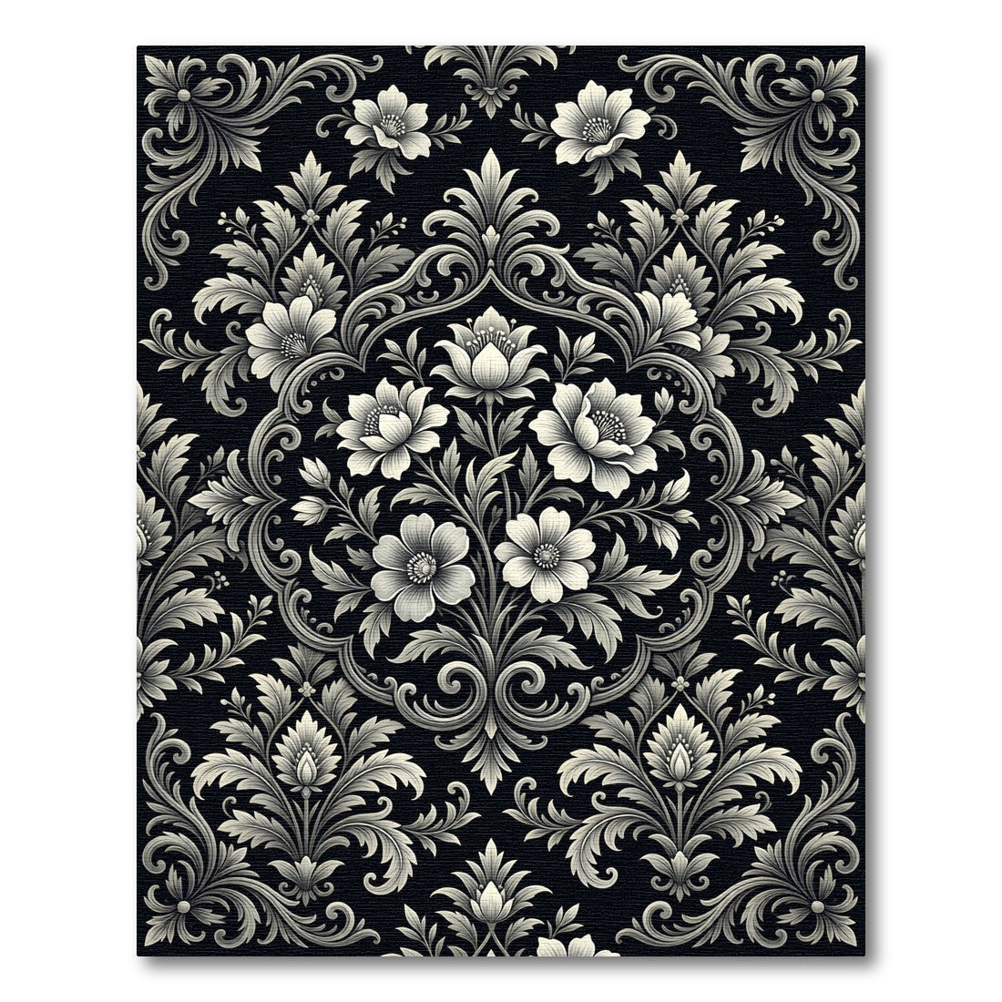 Elegant Black Floral Scrollwork Accents Rug